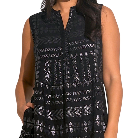 Elan Women's Maura Metallic Black And Silver Mini Dress Size Large - Picture 6 of 14